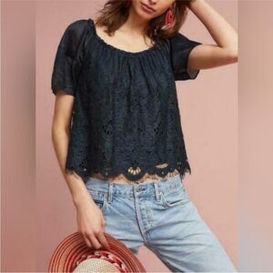 ANTHROPOLIGIE | MOULINETTE SOEURS Black Messina Lace Top Women’s Size Medium